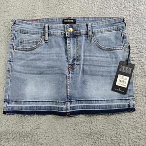 Y2K VTG TRUE RELIGION Jean Denim Skirt Studded Cutoff Mini Women SZ 28